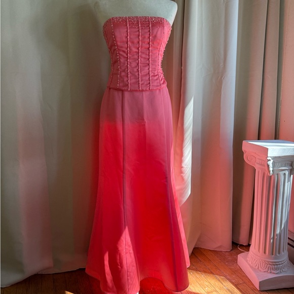 Alfred Angelo Tops - Vintage Alfred Angelo pink strapless 2 piece beaded corset and maxi skirt